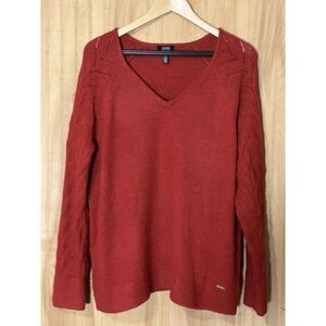 Jones New York Women's XL V-Neck Sweater Red Sweater Design on Sleeves
